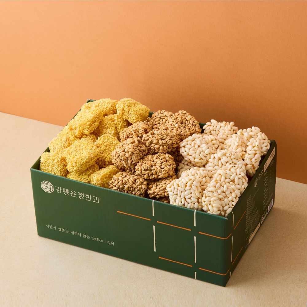 강릉은정한과 한입과줄 3종세트 낱개포장 (대용량 유과 답례품 단체선물 아이 어르신간식)