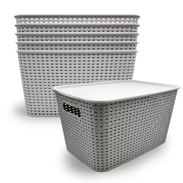 (40x27.2x22.2cm) 라탄패턴 정리함 5개 색상랜덤 뚜껑바구니 바스켓 대