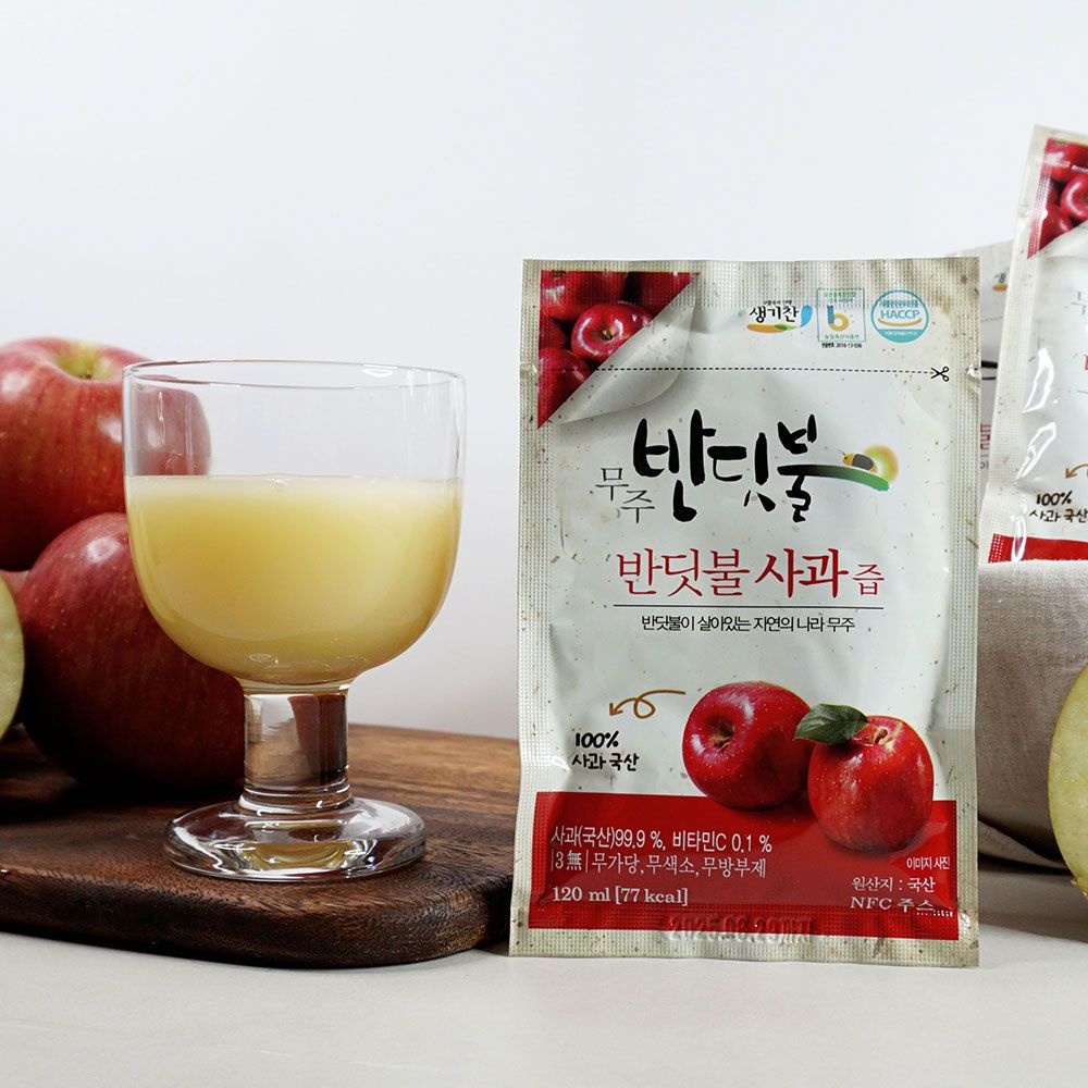 연두한입 무주 반딧불 사과즙 120ml X 50포 100포 NFC 사과착즙