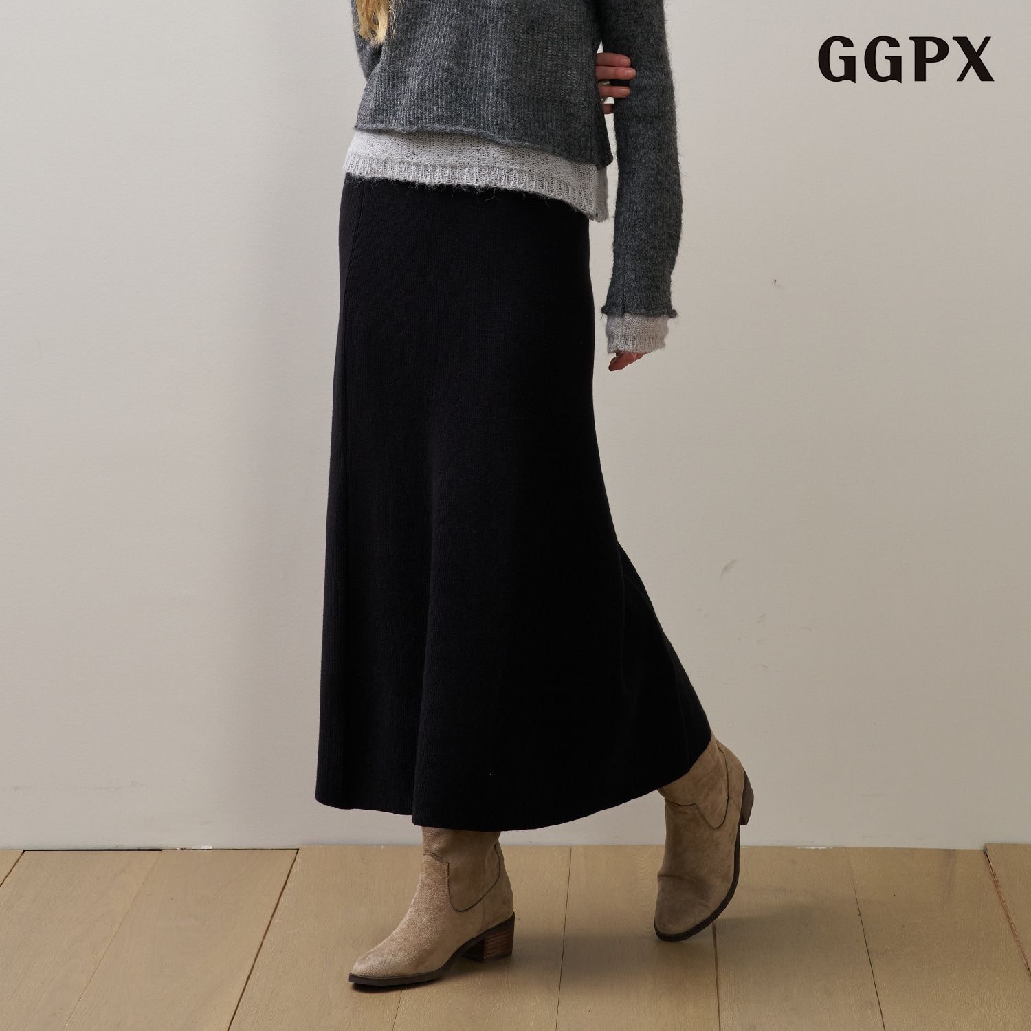 심플 슬림핏 H라인 롱 스커트 (GPCWH016D)