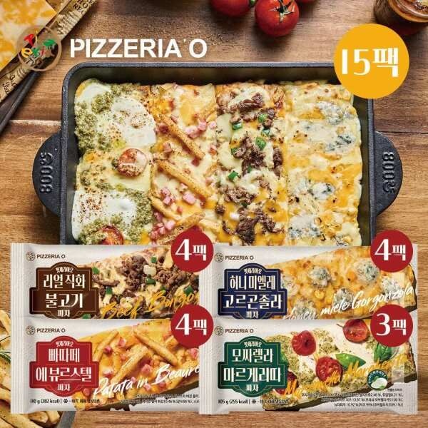 [핏제리아오] 노엣지 피자 15팩(마르게리따 3팩+허니 고르곤졸라 4팩+리얼 직화 불고기 4팩+빠따떼 에 뷰르스텔 4