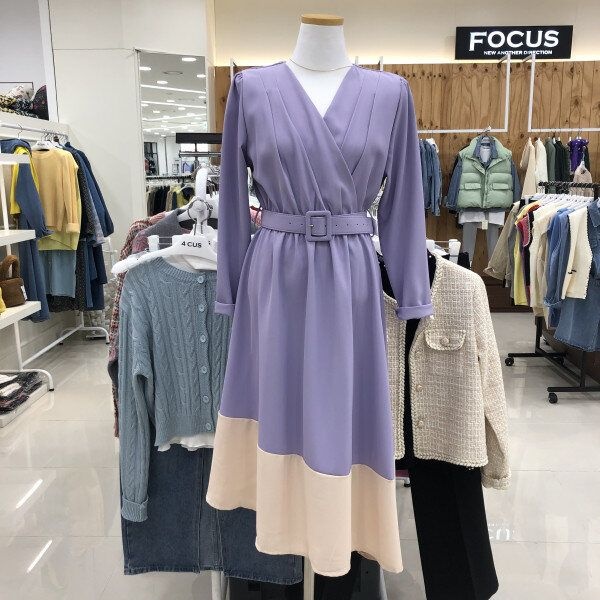 포커스 [모다아울렛][포커스]언발 셔링 밑단 배색 벨트 원피스 FS2A7OP01680_JK 전주김제점
