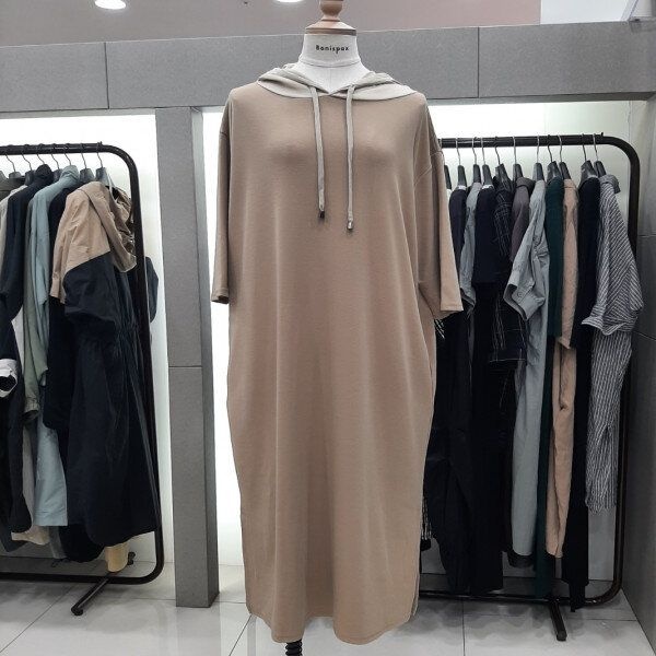 보니스팍스 [모다아울렛][보니스팍스]후드 우븐배색 저지 옆트임 롱 원피스AA38OP030_YS 양산점