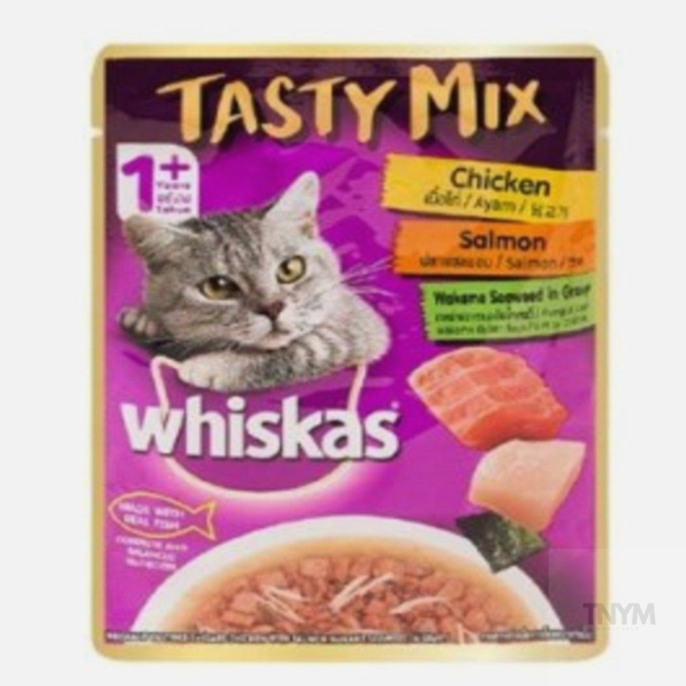 TNYM협력사 고양이밥 반려묘사료 고양이선물 위스카스 테이스티 믹스 닭고기 연어 미역 70G
