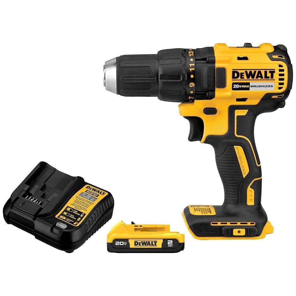[해외] DEWALT 20V MAX 무선 드릴 드라이버 세트, 1.3cm(1/2인치) 전기 드릴, 2가지 속도, XR 2.0Ah 배터리 및 충전기 포함 (DCD777D1)