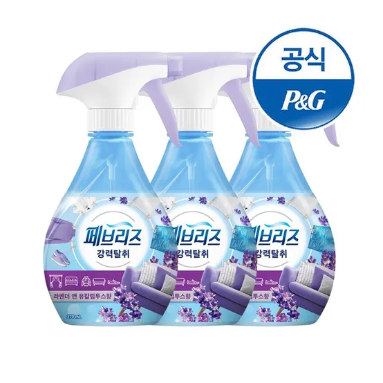 (~10/31 리뷰 1,500P) 페브리즈 섬유탈취제 용기형 라벤더유칼립툽스 향 370ml 3개