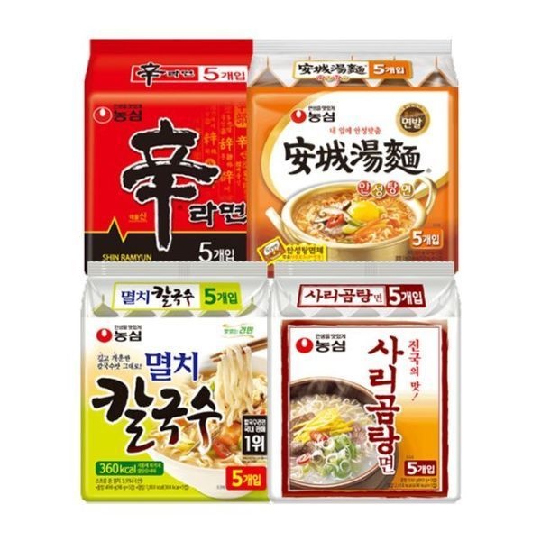신라면 5입 + 안성탕면 5입 + 멸치칼국수 5입 + 사리곰탕면 5입