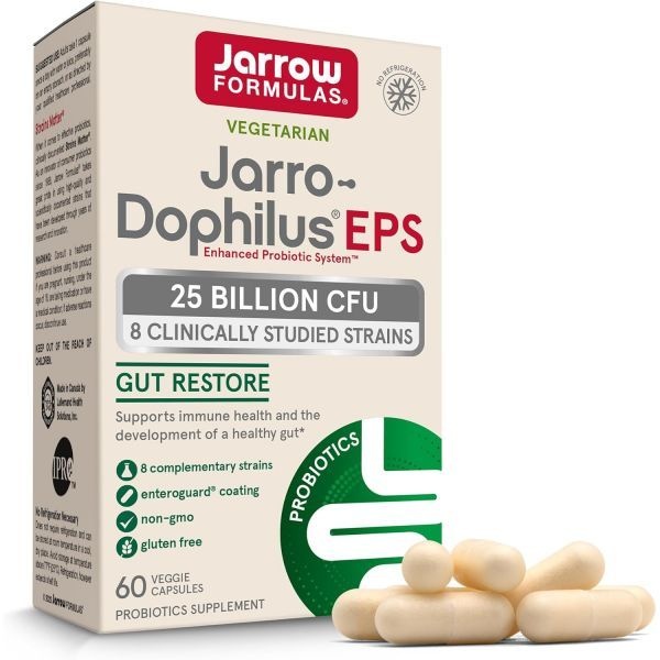 자로우포뮬러스 Jarrow Formulas Jarro-Dophilus EPS Higher Potency - 25 Billion Organisms Per Serving - 60 Veggie Caps - Multi-Strain Probiotic -