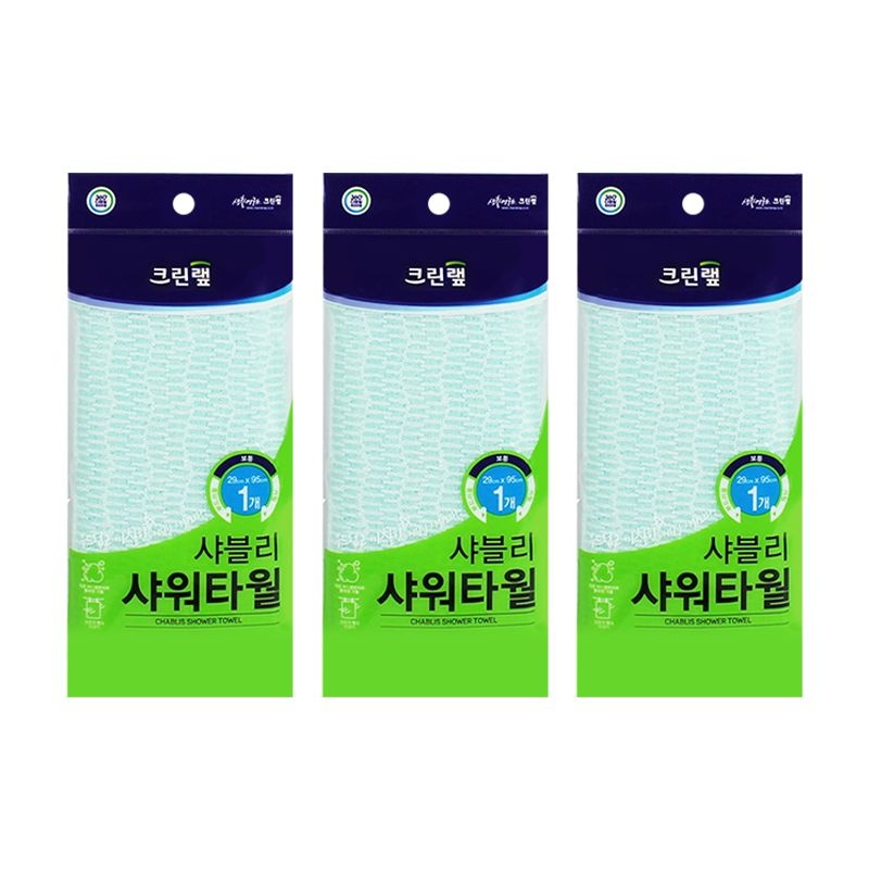 샤워타올 샤워용품 샤블리 샤워타월 그린 1매입 x3개