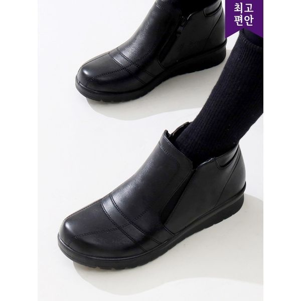 호박슈즈 [하프클럽]3.5cm 바닥까지 털안감 넓은볼 가볍고 편안한 방한 스티치 앵글부츠 미끄럼 방지창 112310