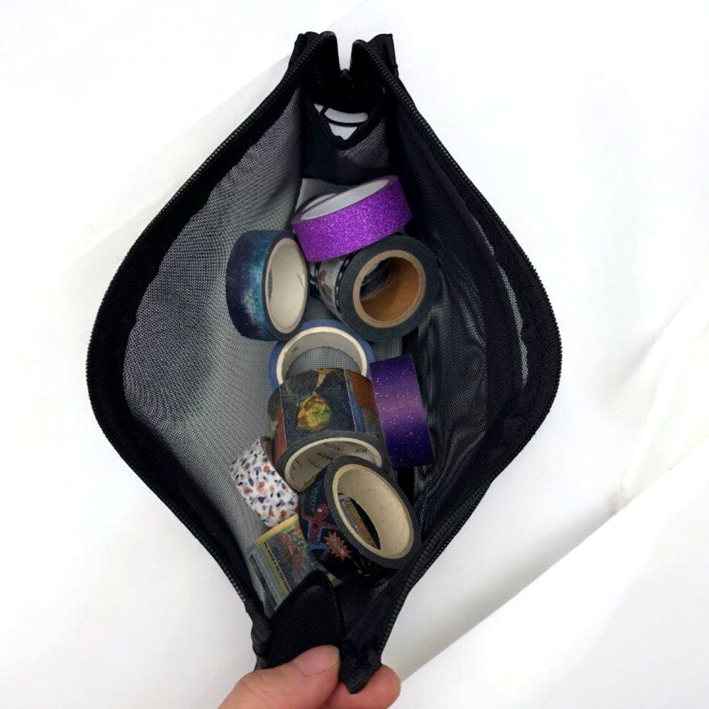 필통 메쉬형 다용도펜케이스 학용품정리 다수납 블랙 2단