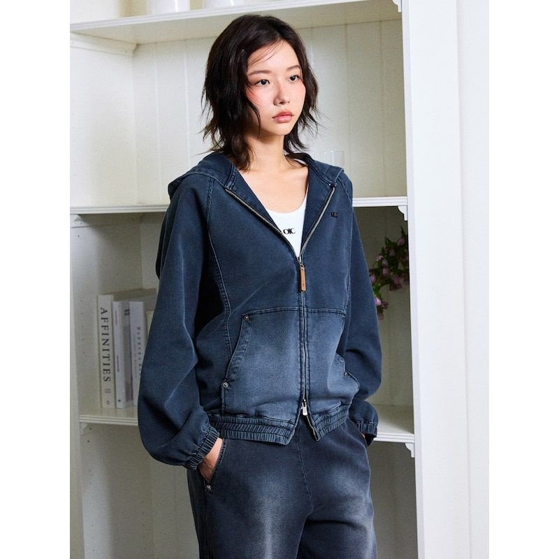 OIOI COLLECTION 헤리티지 데님 후드 집업 [BLACK] 772606