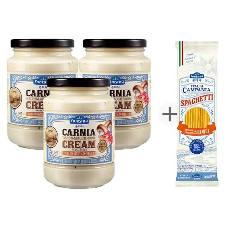 폰타나 베이컨앤머쉬룸 크림파스타소스, 430g, 3개 스파게티면, 500g, 1개