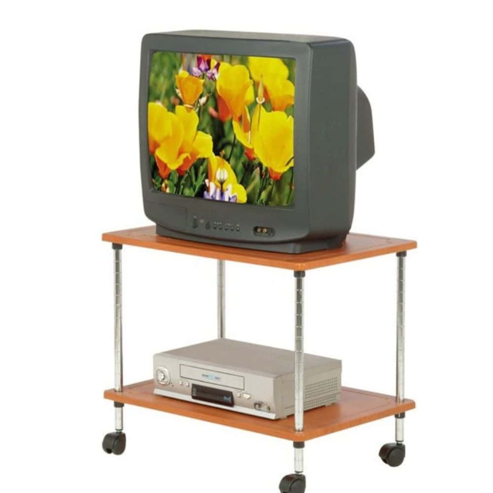 체리 원목 TV받침대 2단 텔레비전장 선반 거실가구 바퀴달린 이동형