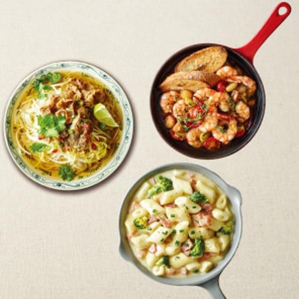| 애슐리-홈파티 | [온가족 집밥 세트]  감바스 피칸테+우삼겹 듬뿍 쌀국수+까르보나라떡볶이 (6인분) 밀키트 야식