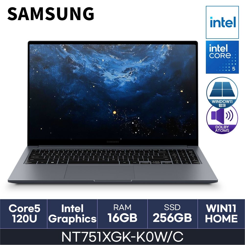 SAMSUNG 삼성전자 HMC / 삼성전자 갤럭시북4 / NT751XGK-K0W/C (D4 RAM 16GB / NVMe 256GB / WIN11H) / 코어5-120U