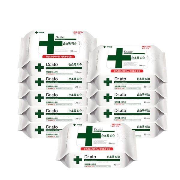 N닥터아토 손소독 티슈 휴대용 20매 10팩