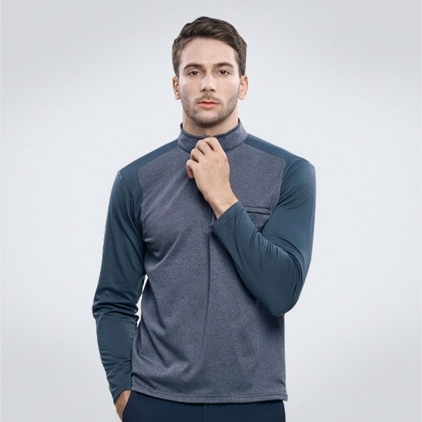 이지바이 맨파워 남성 절개 배색 가슴 지퍼 포켓 기모 집업 티셔츠(M5WT49)