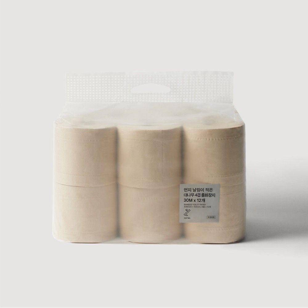 JAJU/자주 먼지 날림이 적은 대나무 4겹 롤화장지 30MX12개