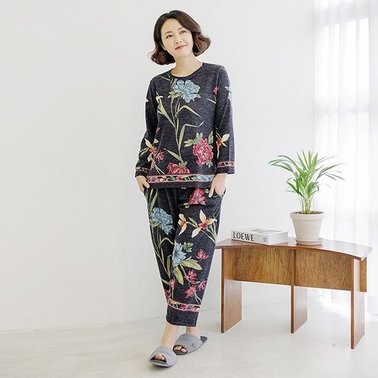 투스타시스 협력업체 조이마담 엄마옷 조이마담 H8225 만수국 상하 홈웨어 세트 (겨울용) 중년여성의류