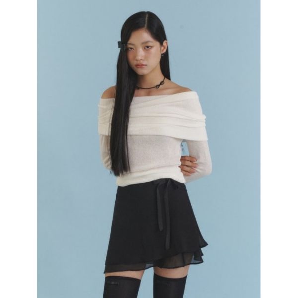 LOVE ME MONSTER Love Ribbon Sheer Layered Wrap Skirt_BK L231MSK010 982637