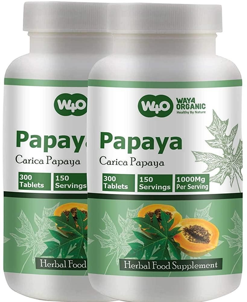WAY 4 ORGANIC W4O 파파야 잎 추출물 캡슐 정제 - 300정, 150회분, 1000mg, 혈소판 면역 및 소화 지원* 2팩 162140