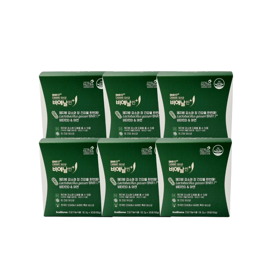 BNR17 다이어트 유산균 모유유래 비에날씬플러스 6개월+프로틴 14포+보냉백