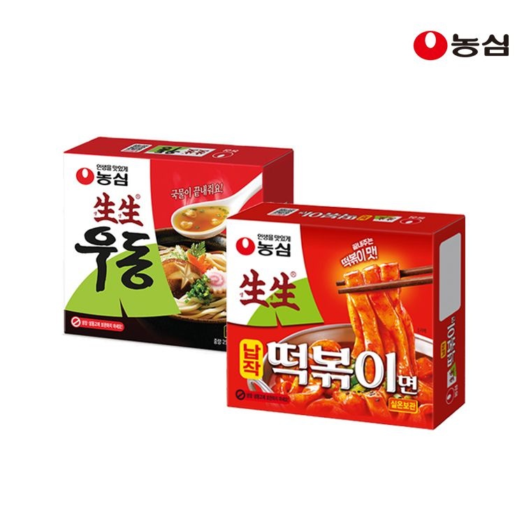 농심 생생우동봉지 253g 5개+납작떡볶이면 카톤 258g 5개