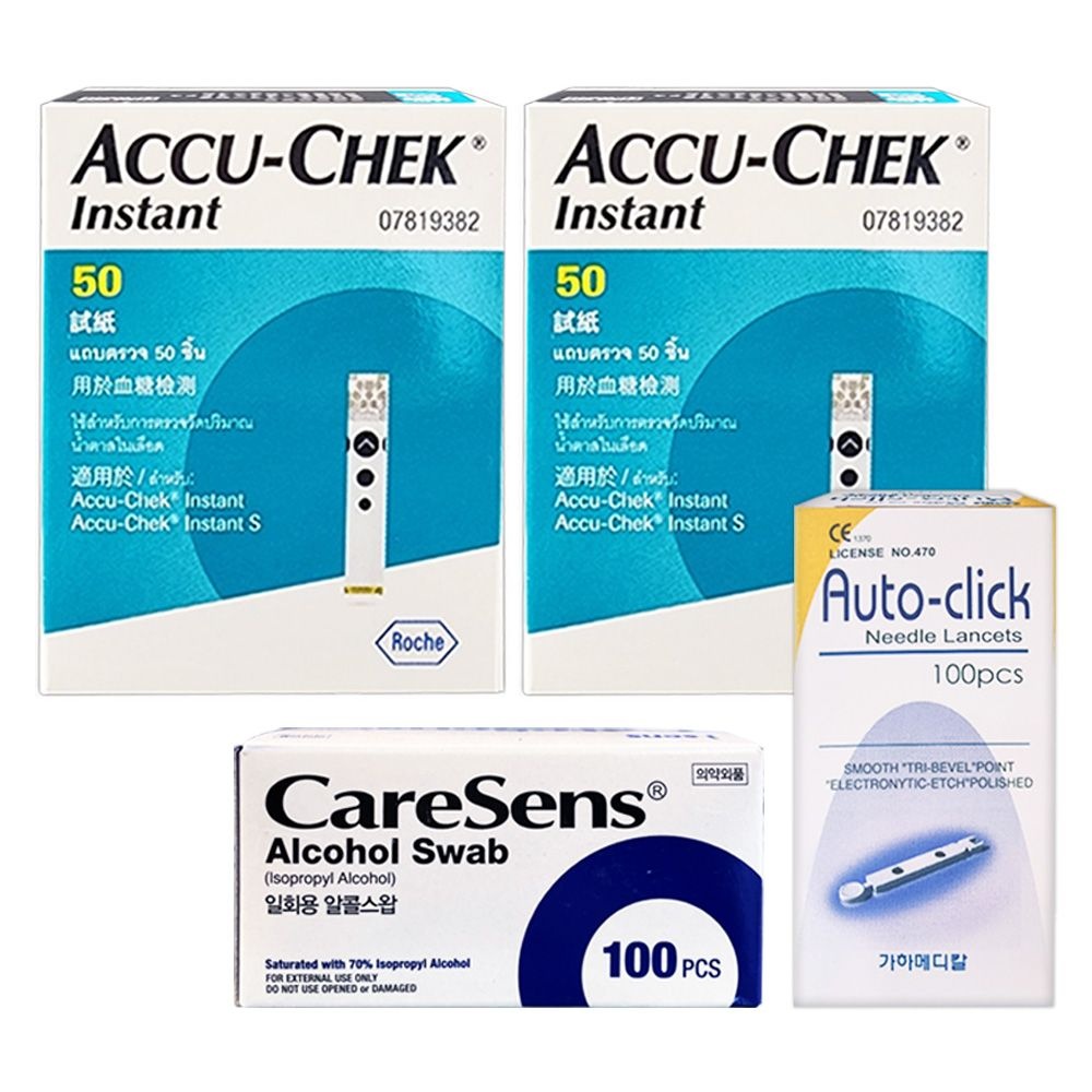 RDC(독일) 아큐첵 인스턴트 혈당시험지 100매+침100개+솜100매 당뇨관리 측정지 임신당뇨 검사지 D
