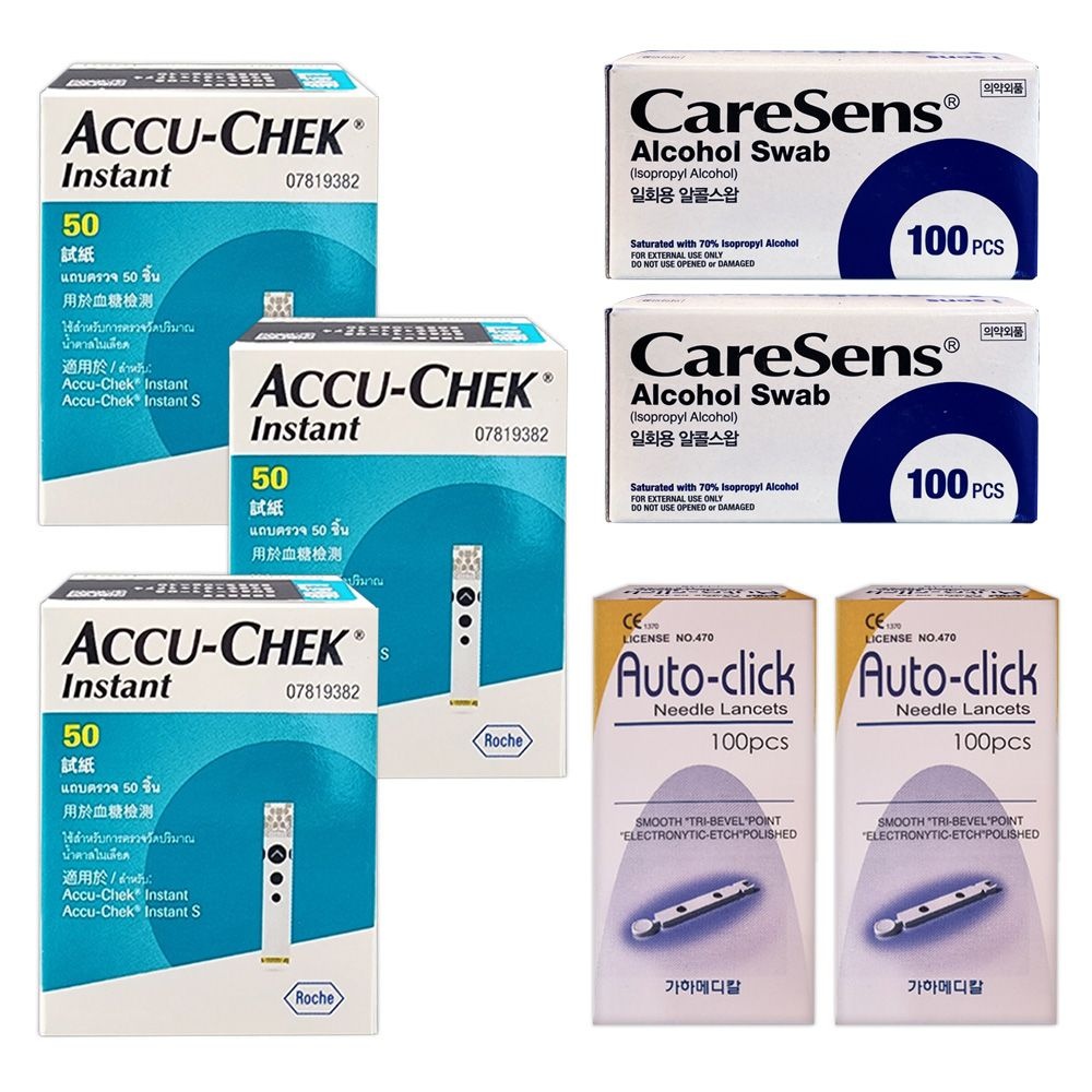 RDC(독일) 아큐첵 인스턴트 혈당시험지 150매+침200개+솜200매 측정지 임신당뇨 당체크 검사지 D