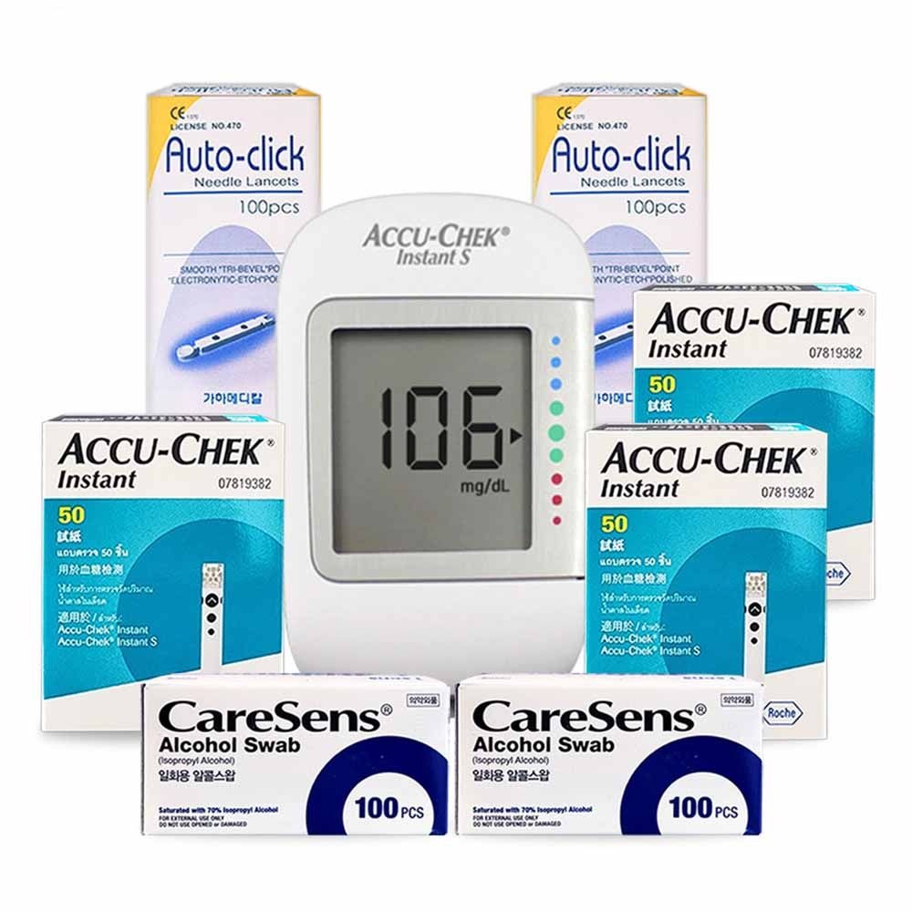아큐첵 인스턴트 혈당측정기+시험지150매+침200개+솜200매 당뇨관리 임당검사 D