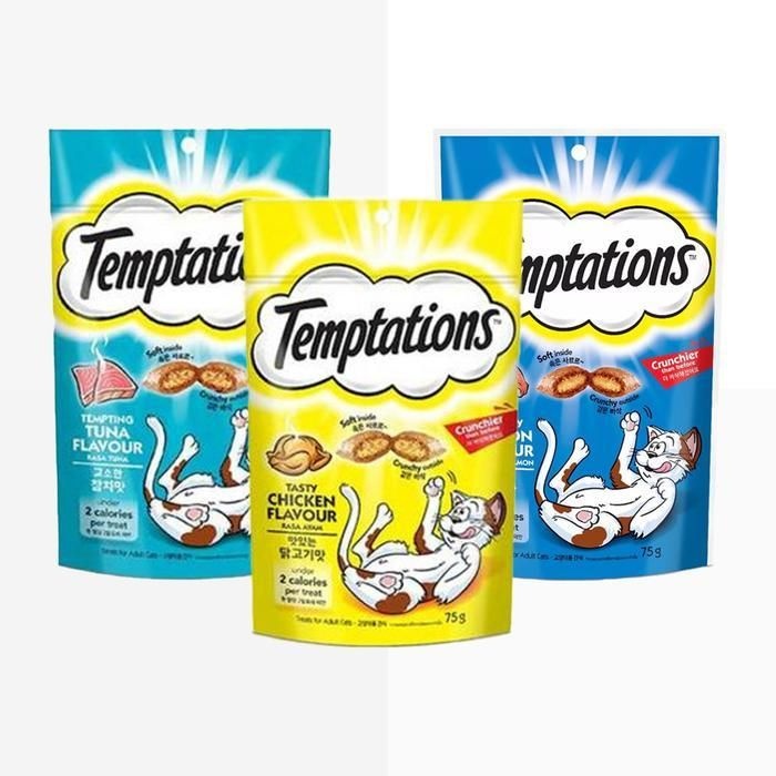 반려묘를 위한 간식 템테이션  75g 3종/ 닭고기맛, 연어맛, 참치맛