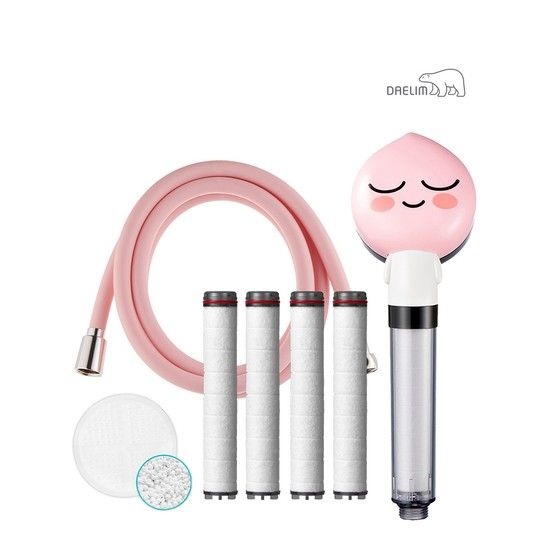 디클린 카카오 샤워기(어피치)+리필필터+샤워호스(핑크)+세라믹볼 SET