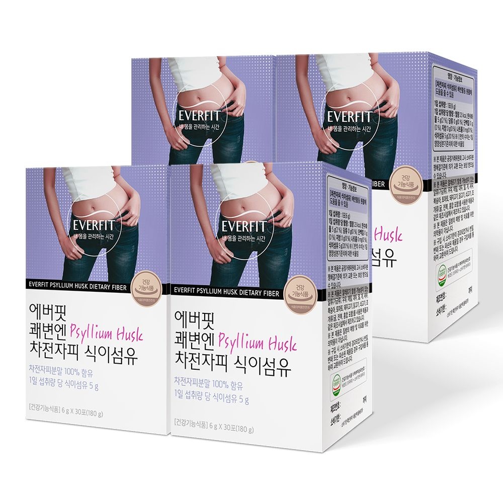 [오늘출발] 내츄럴플러스 에버핏 쾌변엔 차전자피 식이섬유 30포 4개 / 4개월분 수용성 섬유질 화이바 차전자 차전피