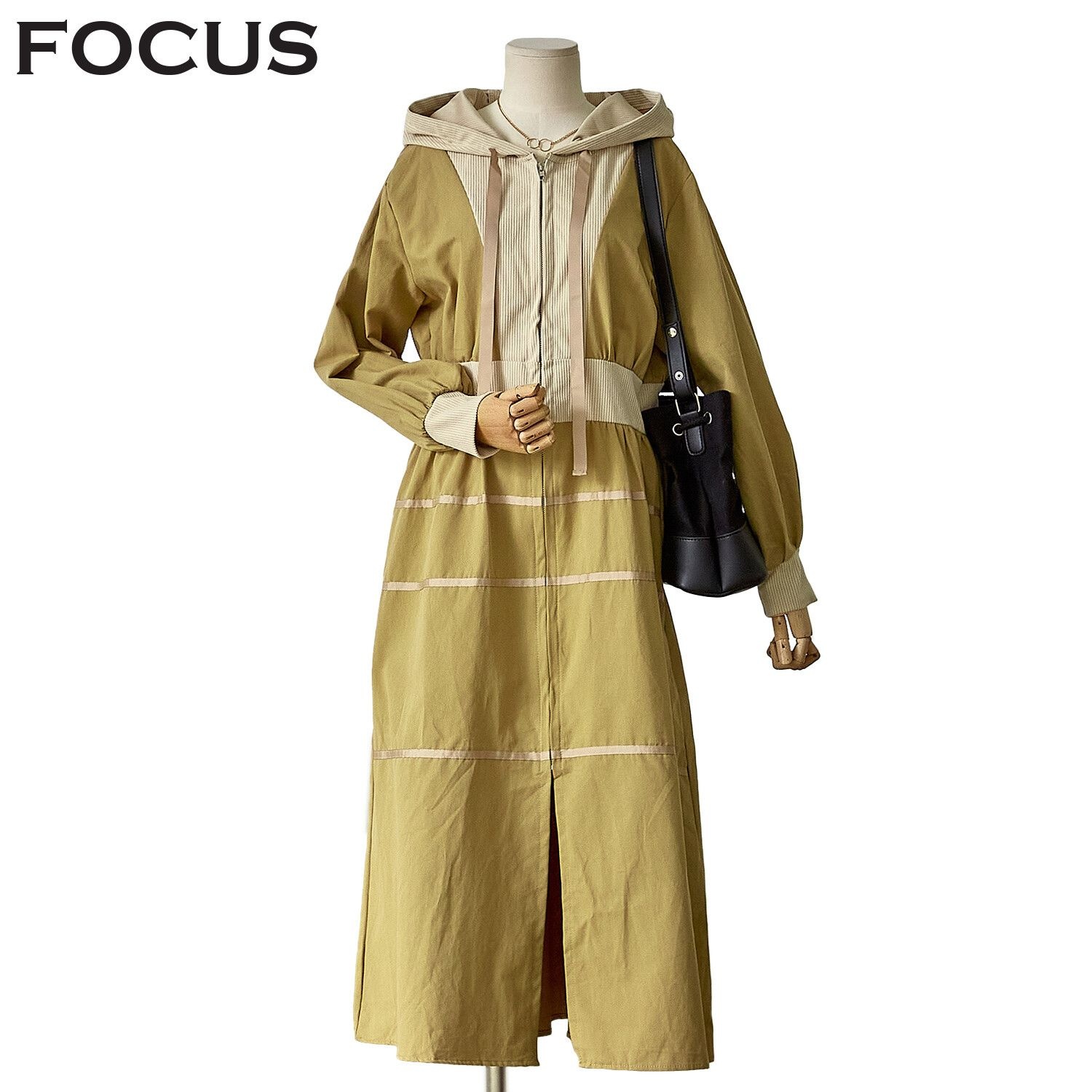 포커스 [모다아울렛][포커스]골지 배색 후드 원피스FS3A7OP0102_JK 전주김제점