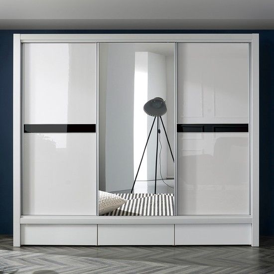 하온 거울 UV하이그로시 도어 슬라이딩 장롱 3통 서랍포함 D형