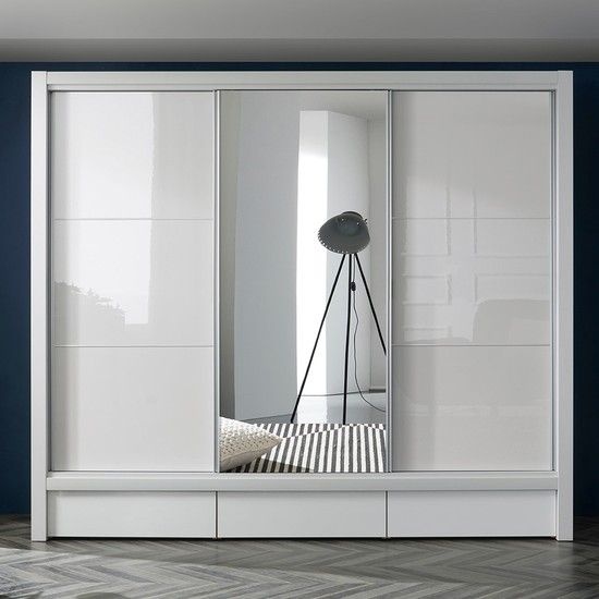 하온 거울 UV하이그로시 도어 슬라이딩 장롱 3통 서랍포함 B형