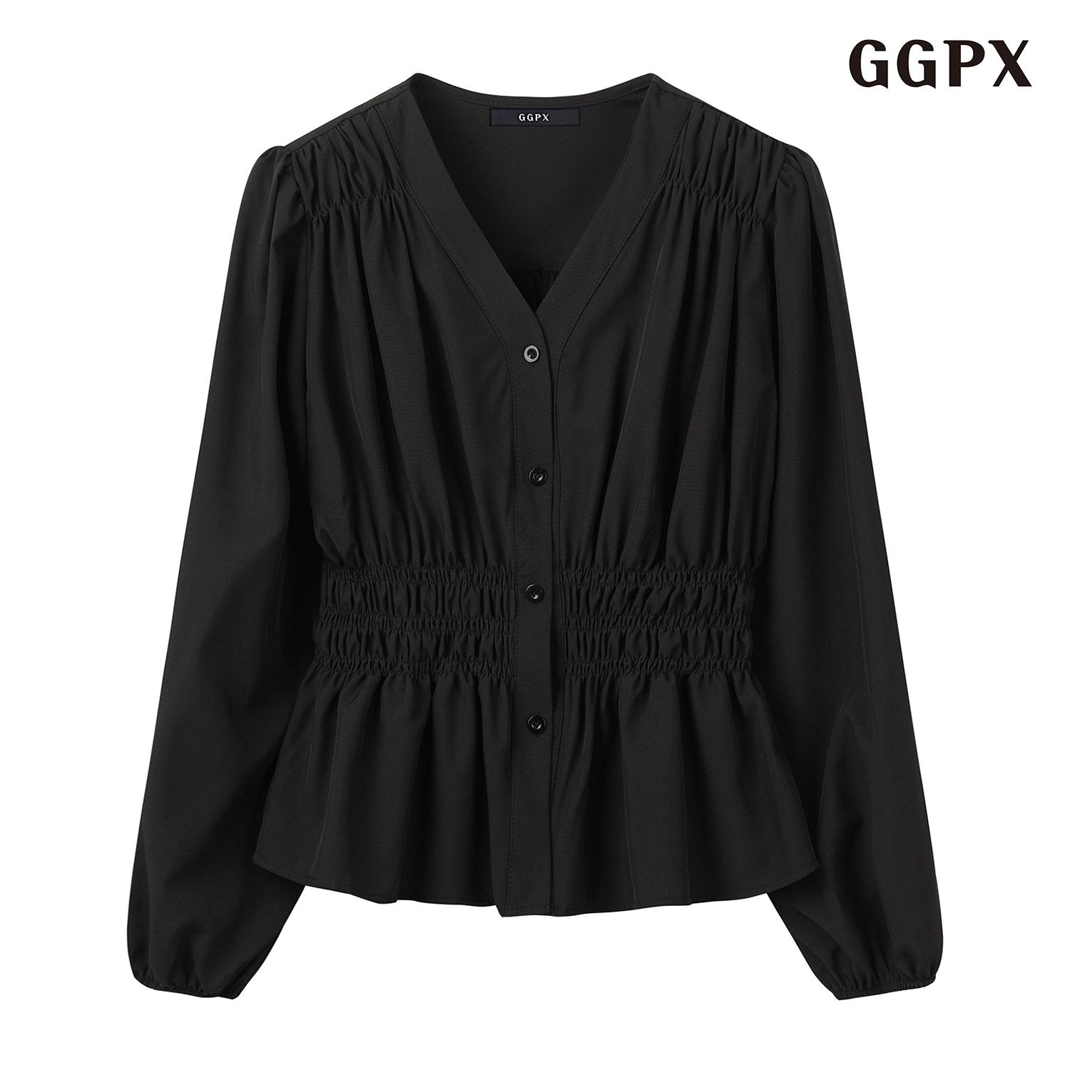 러블리 브이넥 셔링 블라우스 (GPCBA039D)