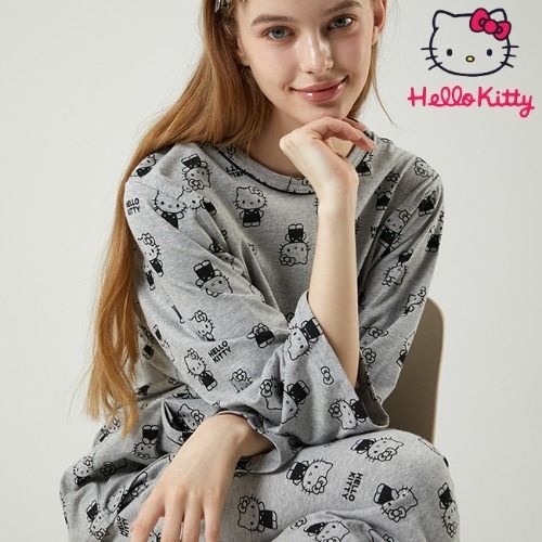 산리오 정품 헬로키티 프리미엄 홈웨어 다이마루 면 긴소매 긴팔 상하세트 HK-4533