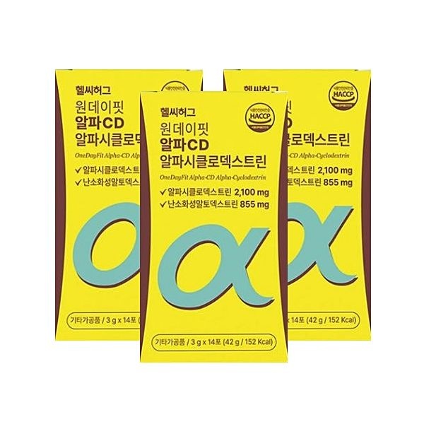 [오늘출발] 헬씨허그 원데이핏 알파CD 분말 스틱 알파시클로덱스트린 알파시디 14포x3개