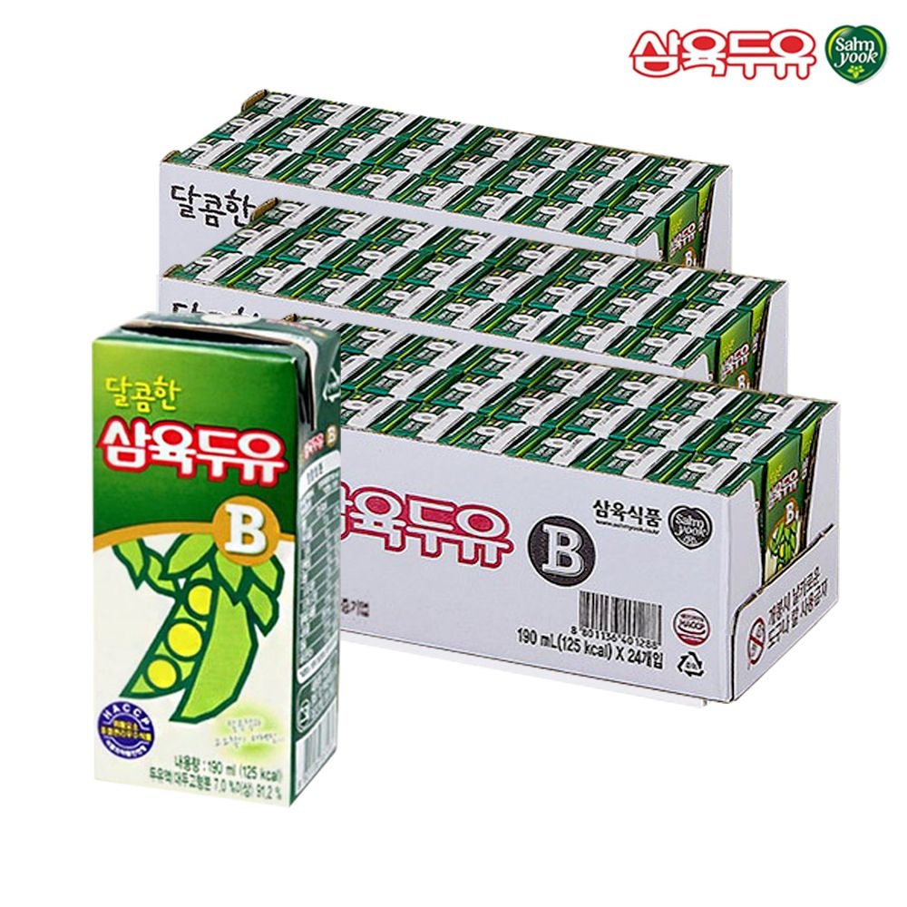 삼육두유 달콤한B 두유 190ml 72팩 (24팩x3)