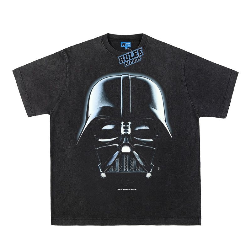 [해외] 힙합 프린트 티셔츠 스타워즈 다스베이터 마스크 워시드 하이스트리트 루즈핏 라운드 반팔티