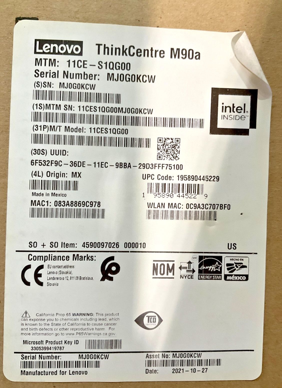 Lenovo LENOVO 레노보 [세금포함] [정품] ThinkCentre M90a AiO i5-10500 16GB 500GB DVDRW 23.8F W10P64 11CES1QG00 !! 노트북 인강용 가벼운 사