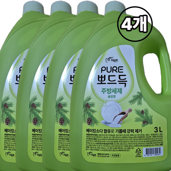 퓨어 피죤 퓨어 뽀드득 주방세제 솔잎향 3L 3+1개