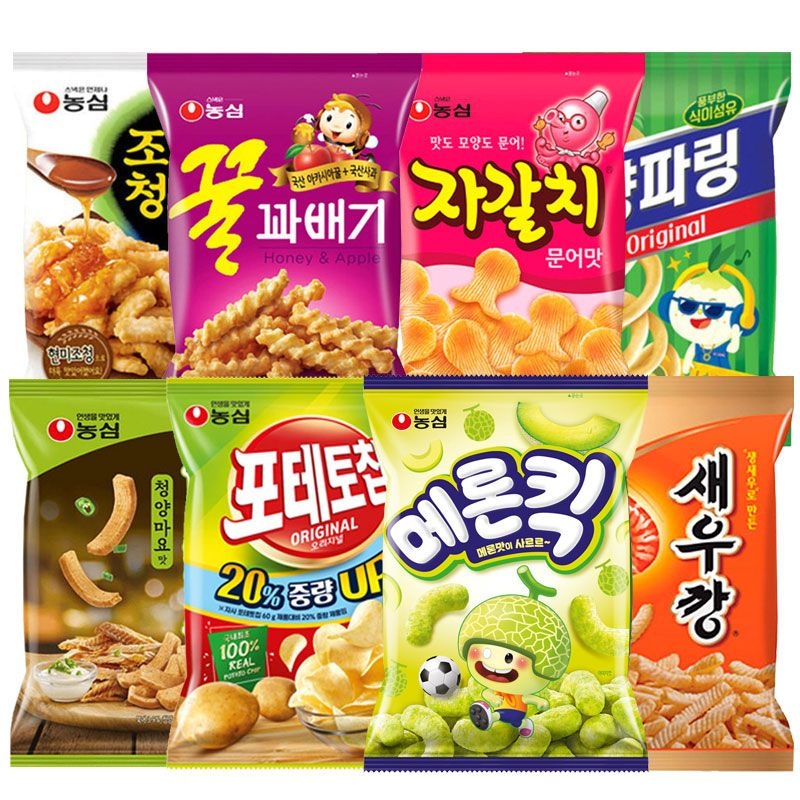 [딜크릿] 농심 메론킥/조청유과/꿀꽈베기/자갈치 4+4+4+4 외 인기상품 (메론킥4봉+새우깡4봉+꿀꽈배기4봉+자갈치4봉)