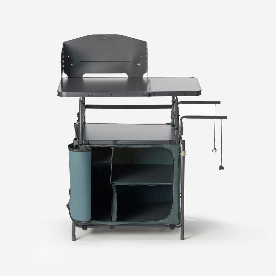 데카트론 Quechua 자립형 캠핑 키친 주방 테이블 4선반 폐기물 홀더 접이식 컴팩트