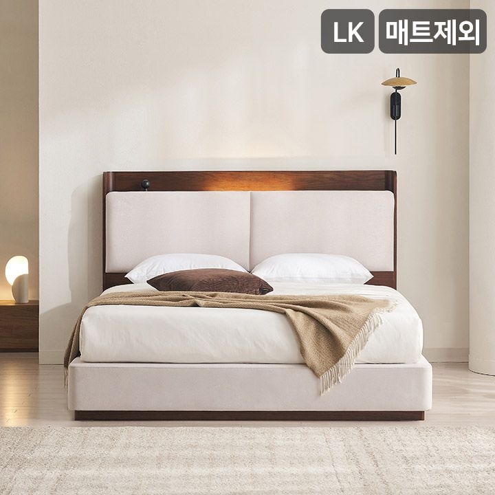 삼익가구 누오브 LED 패브릭 원목 침대(매트제외-라지킹)