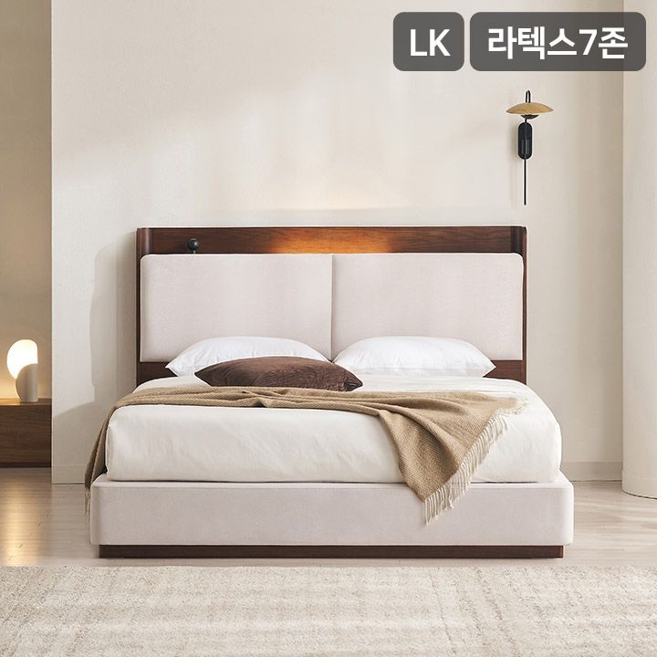 삼익가구 누오브 LED 패브릭 원목 침대(라텍스 7존 독립매트-라지킹)