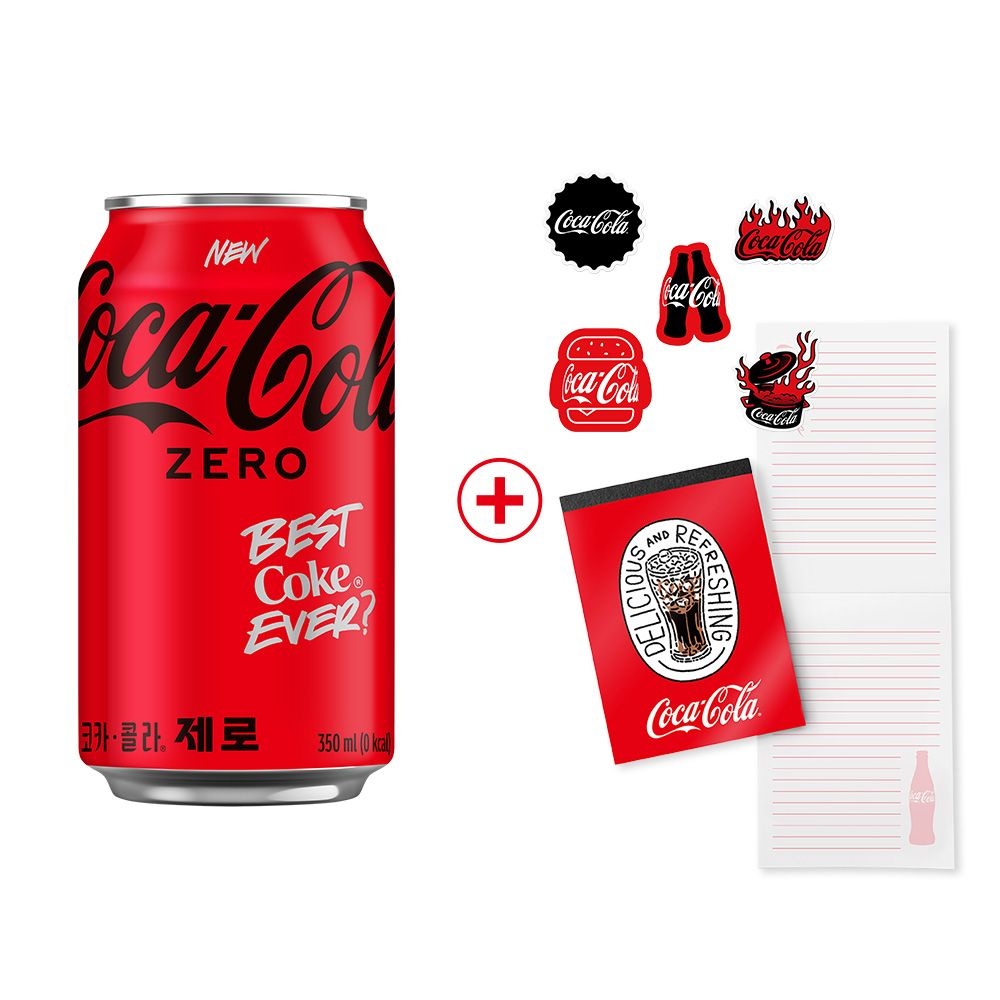 [코카콜라](본사직영)코카콜라 제로 350ml캔 24개입+코카콜라 메모패드+스티커 증정 : 롯데ON