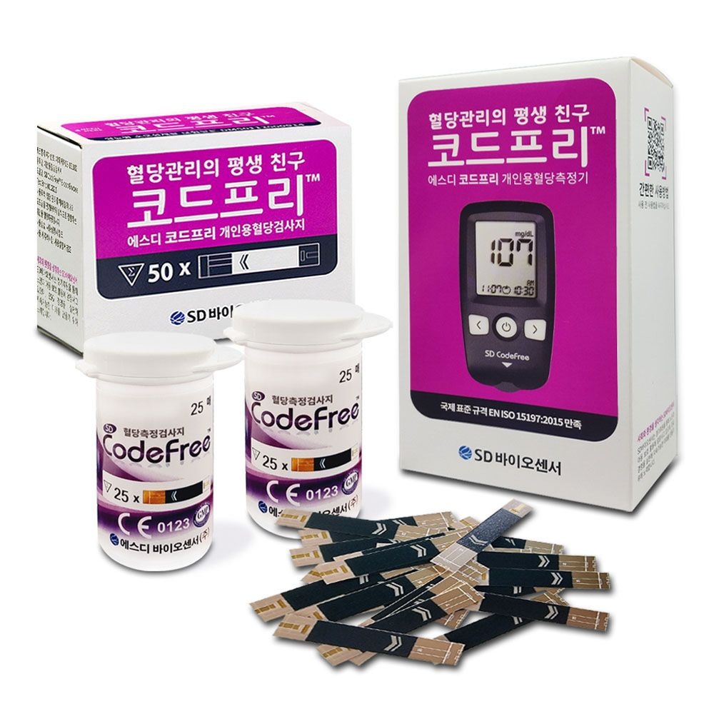 SD코드프리 혈당측정기+시험지50매 혈당계 체크기 검사지 당뇨 체크지 D